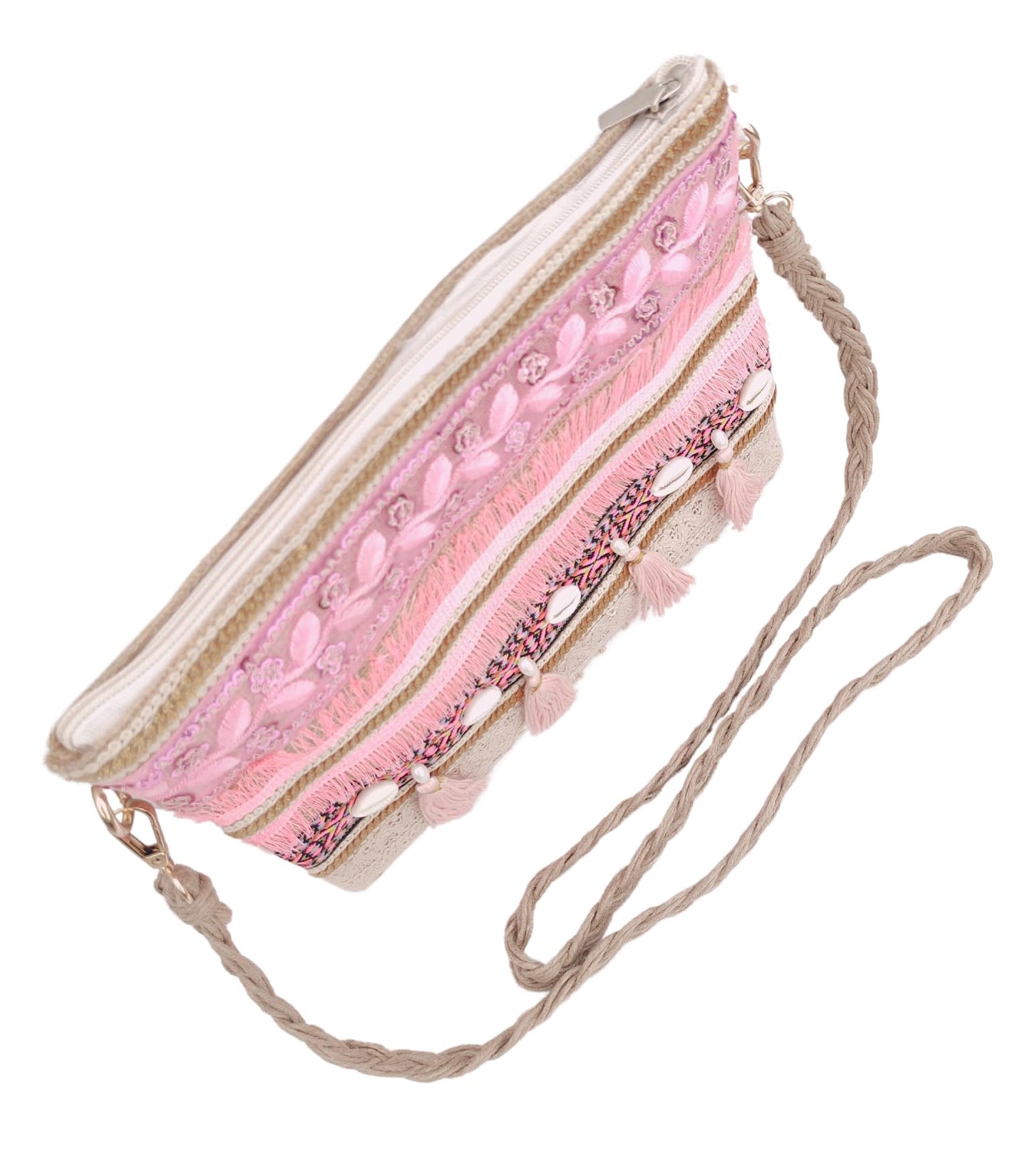 Trend Overseas Multicolor Jute Embroidery pom pom Bridal Bag cross body party sling bag