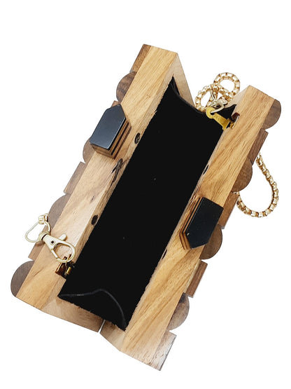 Trend Overseas Womens Handmade Wooden Clutch Purse Bridal Clutch Handbag - Detachable Chain, Perfect For Any Model Cellphone