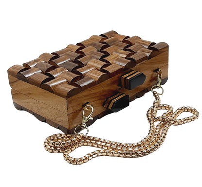 Trend Overseas Womens Handmade Wooden Clutch Purse Bridal Clutch Handbag - Detachable Chain, Perfect For Any Model Cellphone