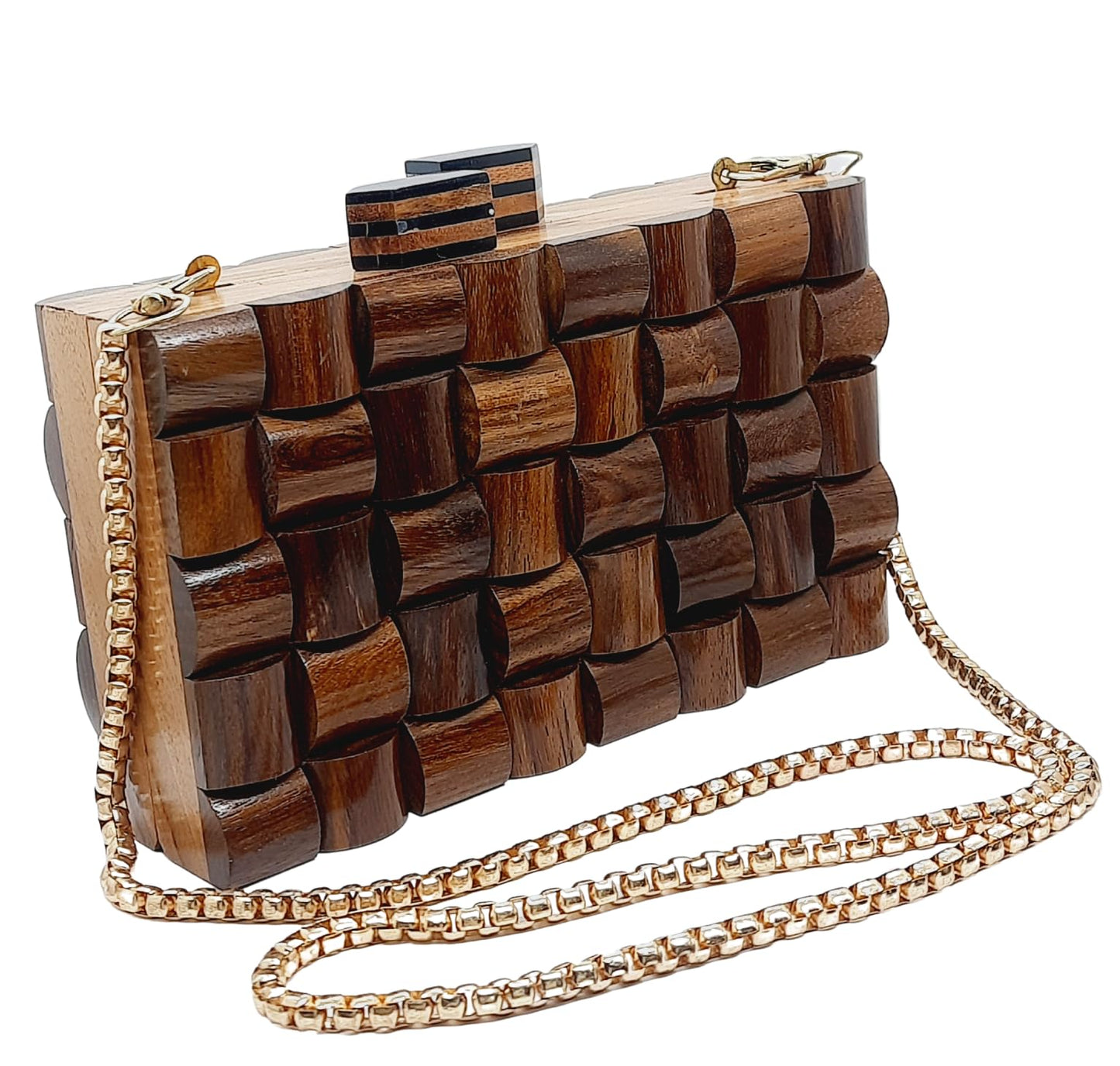 Trend Overseas Womens Handmade Wooden Clutch Purse Bridal Clutch Handbag - Detachable Chain, Perfect For Any Model Cellphone