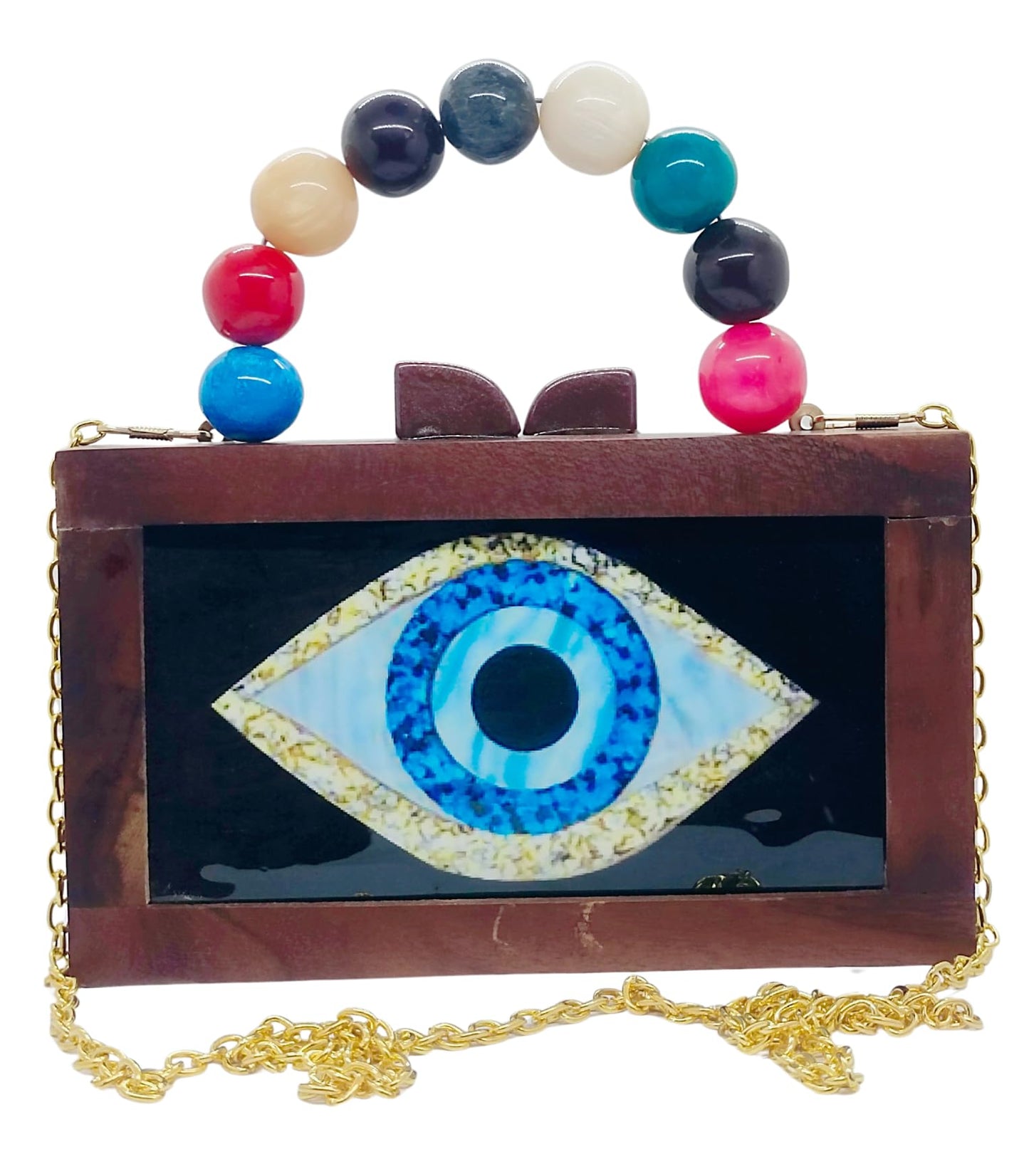 Trend Overseas Women's Wooden Printed Rectangle Ethnic Clutch Bag/Bridal Purse/Handle Clutch
