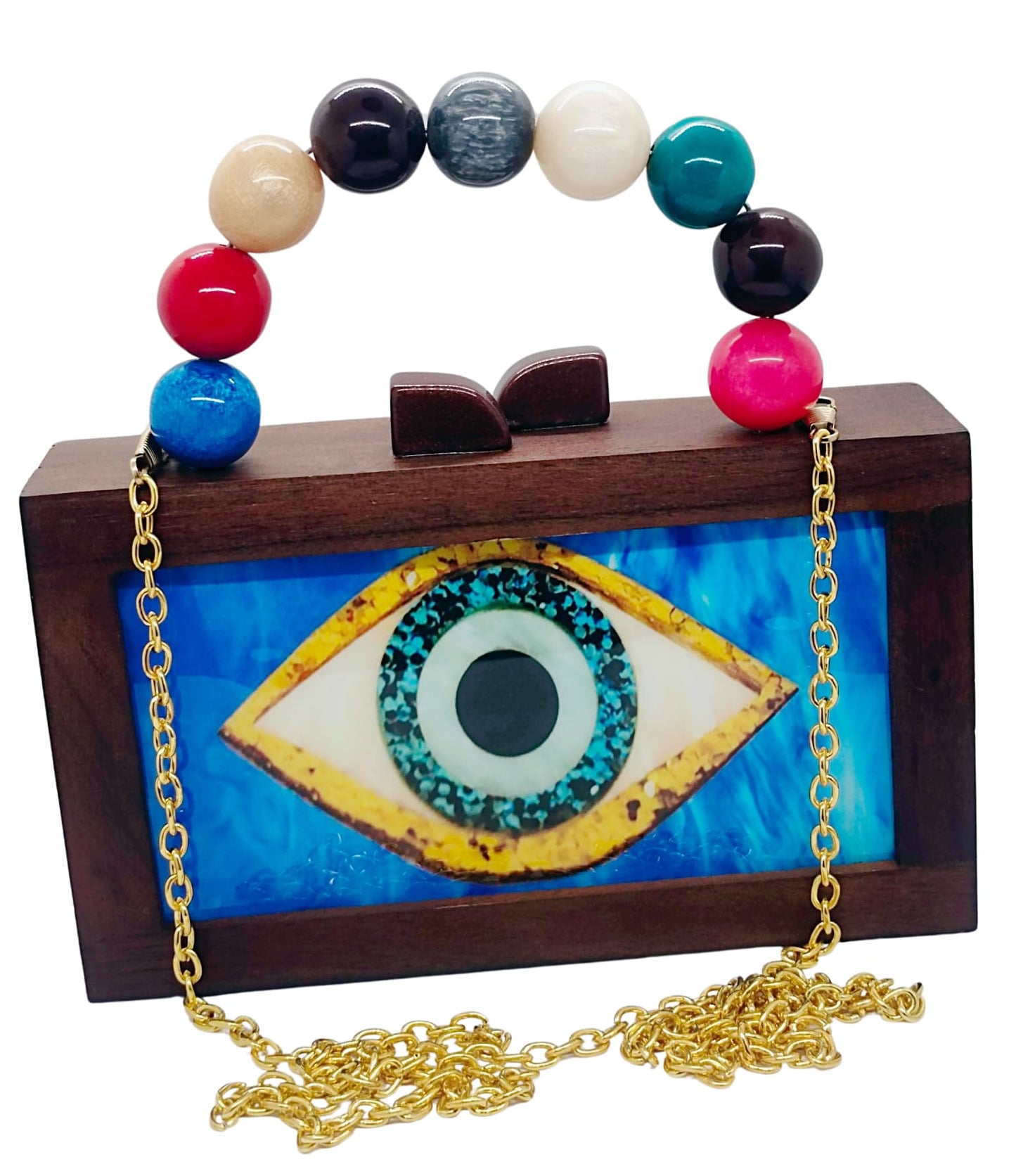Trend Overseas Women's Wooden Printed Rectangle Ethnic Clutch Bag/Bridal Purse/Handle Clutch