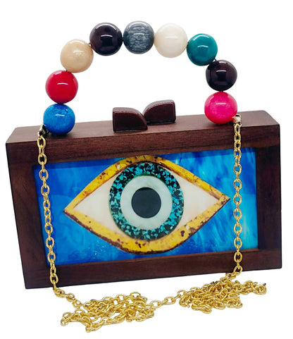 Trend Overseas Women's Wooden Printed Rectangle Ethnic Clutch Bag/Bridal Purse/Handle Clutch