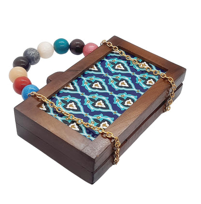Trend Overseas Women's Wooden Printed Rectangle Ethnic Clutch Bag/Bridal Purse/Handle Clutch