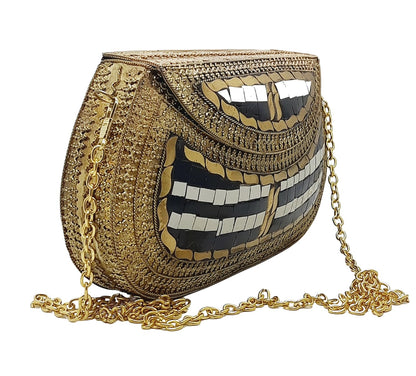 Trend Overseas Handmade Antique Stone Bag Ethnic Clutch - Metal Bag Perfect for Parties, Fits All Cellphone Models