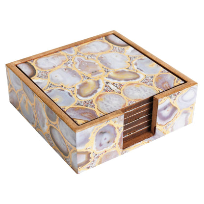 Trend Overseas Drink Coaster Set of 6 - Printed MDF Coasters for Table with Special Enamel Coating and 3D Gold Foil Work for Home and Dining Room Décor