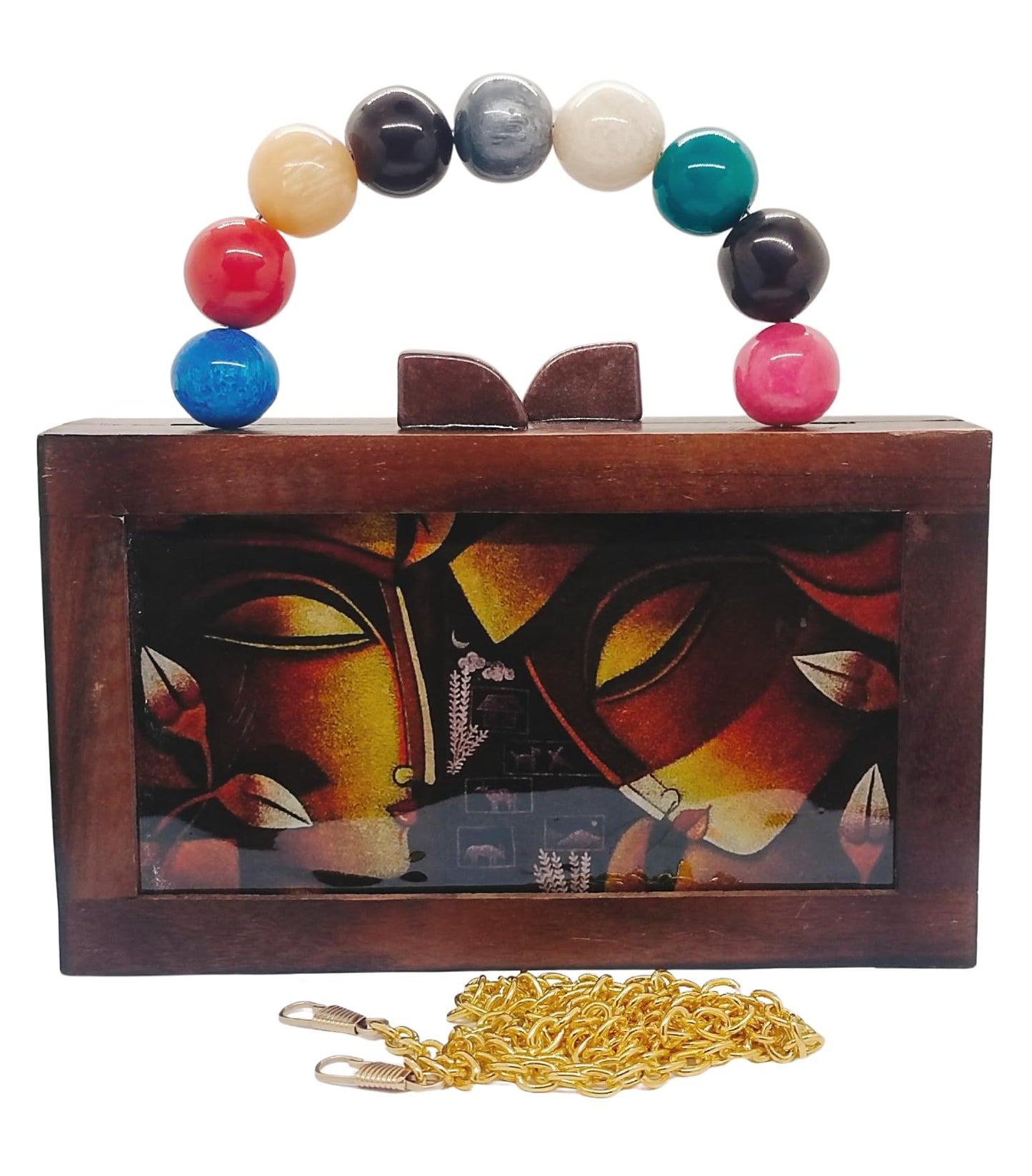 Trend Overseas Women's Wooden Printed Rectangle Ethnic Clutch Bag/Bridal Purse/Handle Clutch