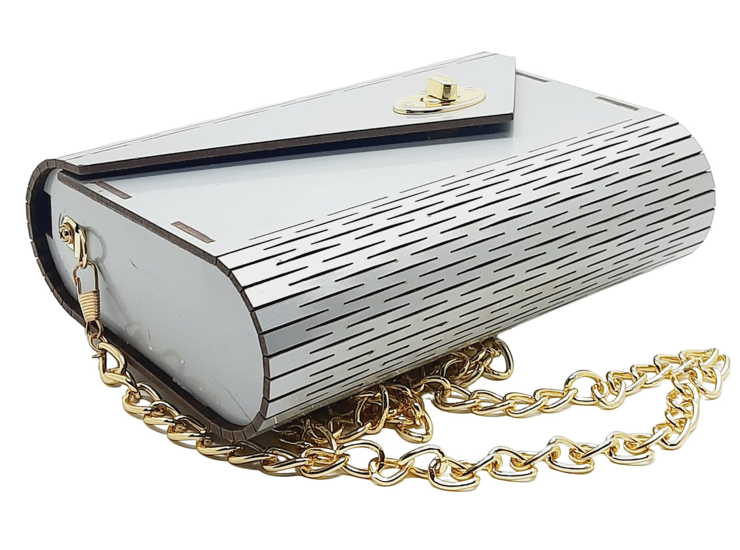 Trend Overseas Women's Clutch Handcrafted Wooden Light Weight Unique Purse Sling Bag (Silver)