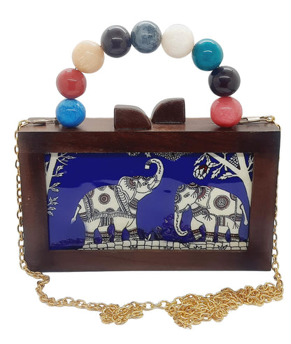 Trend Overseas Women's Wooden Printed Rectangle Ethnic Clutch Bag/Bridal Purse/Handle Clutch