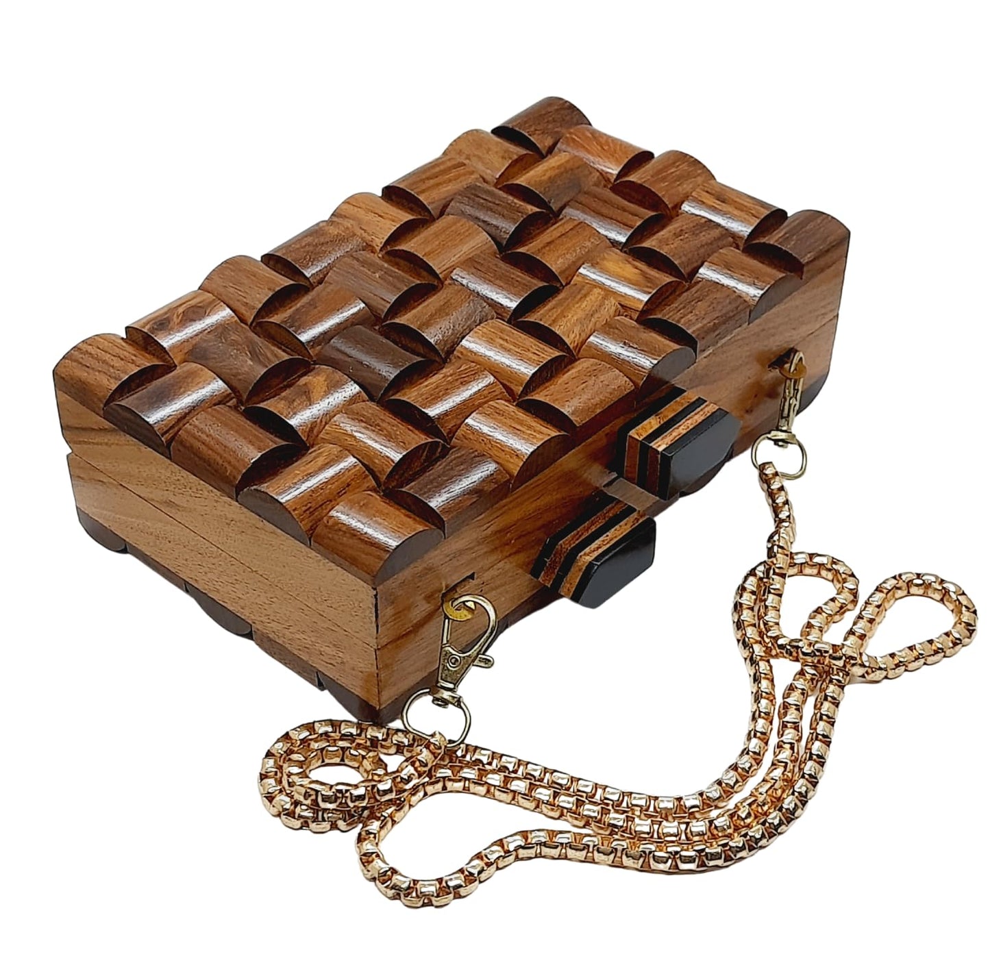 Trend Overseas Womens Handmade Wooden Clutch Purse Bridal Clutch Handbag - Detachable Chain, Perfect For Any Model Cellphone