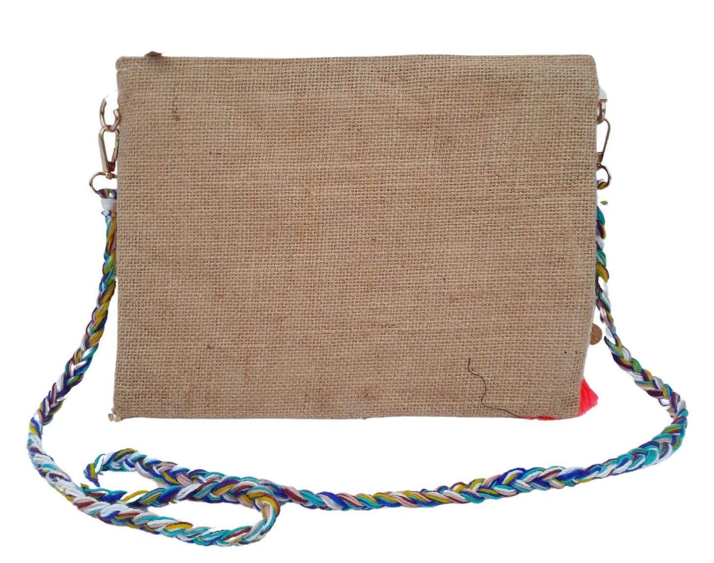 Trend Overseas Multicolor Jute Embroidery pom pom Bridal Bag cross body party sling bag