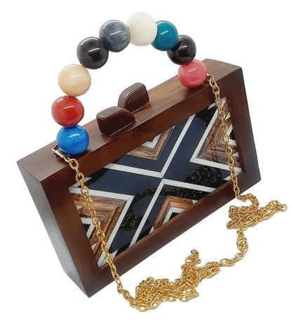 Trend Overseas Women's Wooden Printed Rectangle Ethnic Clutch Bag/Bridal Purse/Handle Clutch