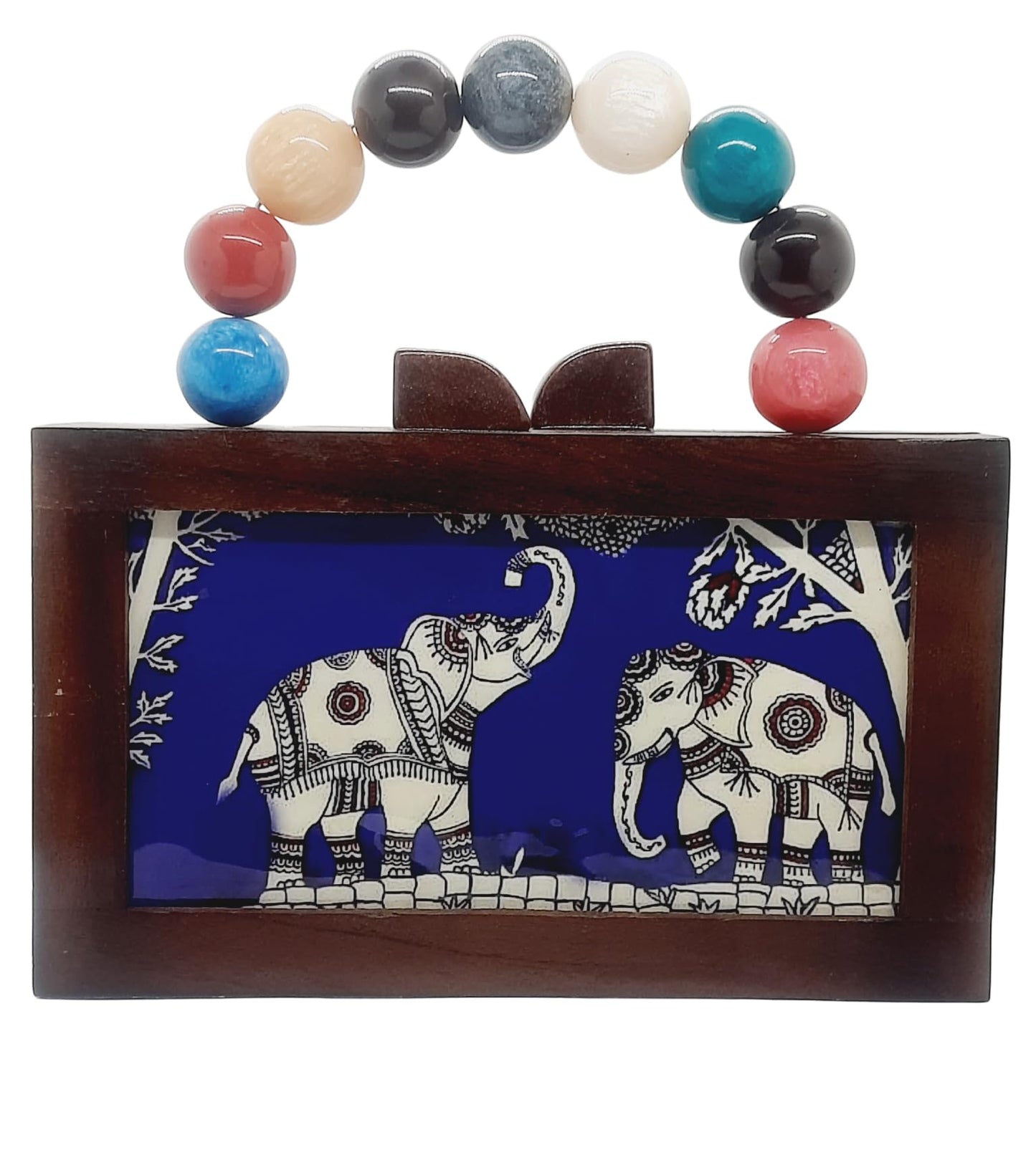 Trend Overseas Women's Wooden Printed Rectangle Ethnic Clutch Bag/Bridal Purse/Handle Clutch