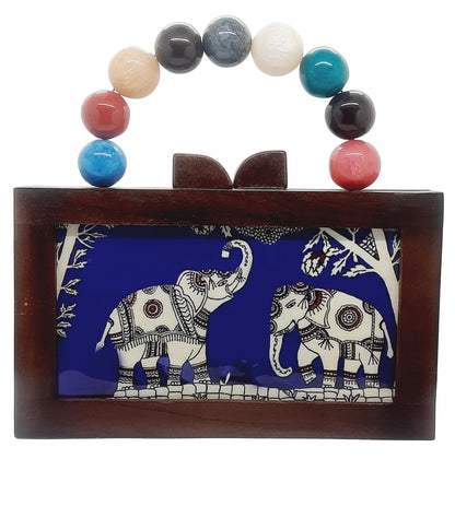 Trend Overseas Women's Wooden Printed Rectangle Ethnic Clutch Bag/Bridal Purse/Handle Clutch