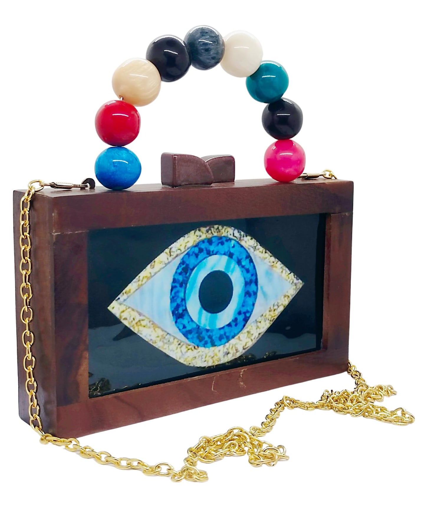 Trend Overseas Women's Wooden Printed Rectangle Ethnic Clutch Bag/Bridal Purse/Handle Clutch