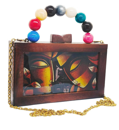 Trend Overseas Women's Wooden Printed Rectangle Ethnic Clutch Bag/Bridal Purse/Handle Clutch