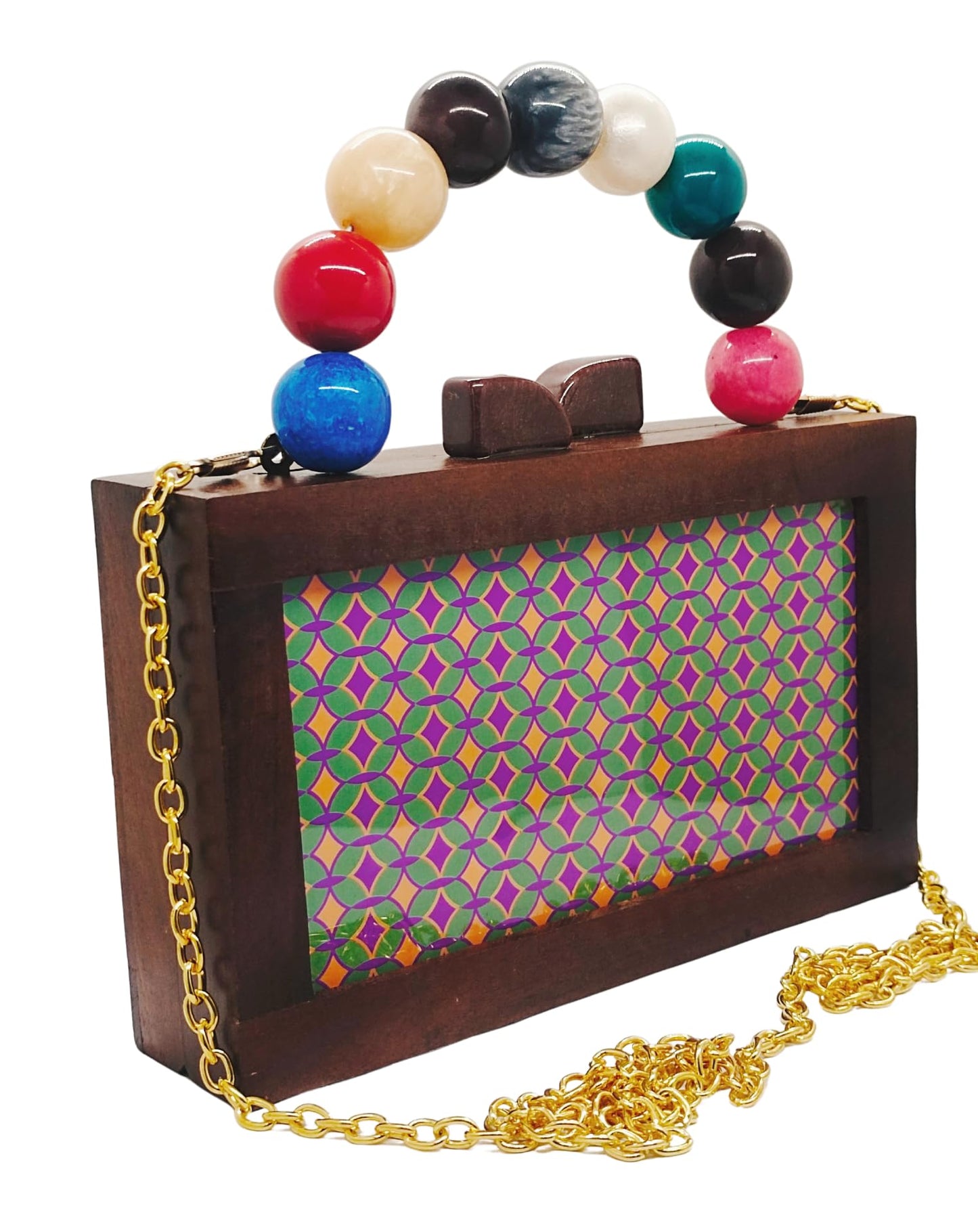Trend Overseas Women's Wooden Printed Rectangle Ethnic Clutch Bag/Bridal Purse/Handle Clutch