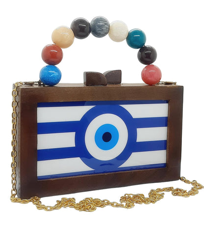 Trend Overseas Women's Wooden Printed Rectangle Ethnic Clutch Bag/Bridal Purse/Handle Clutch