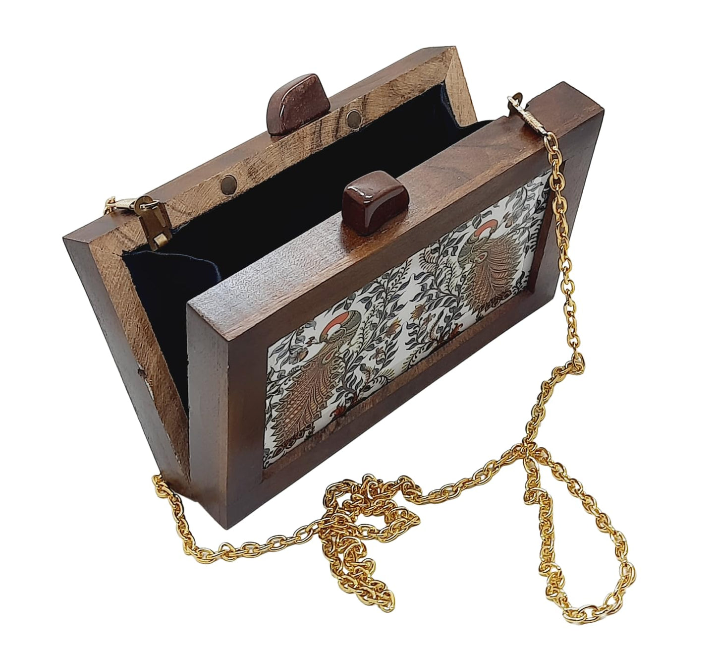 Trend Overseas Women's Wooden Printed Ethnic Clutch Bag/Bridal Purse/Handbag_Crossbody Sling Bags Detachable Chain for Bridal,