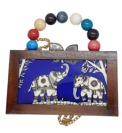 Trend Overseas Women's Wooden Printed Rectangle Ethnic Clutch Bag/Bridal Purse/Handle Clutch