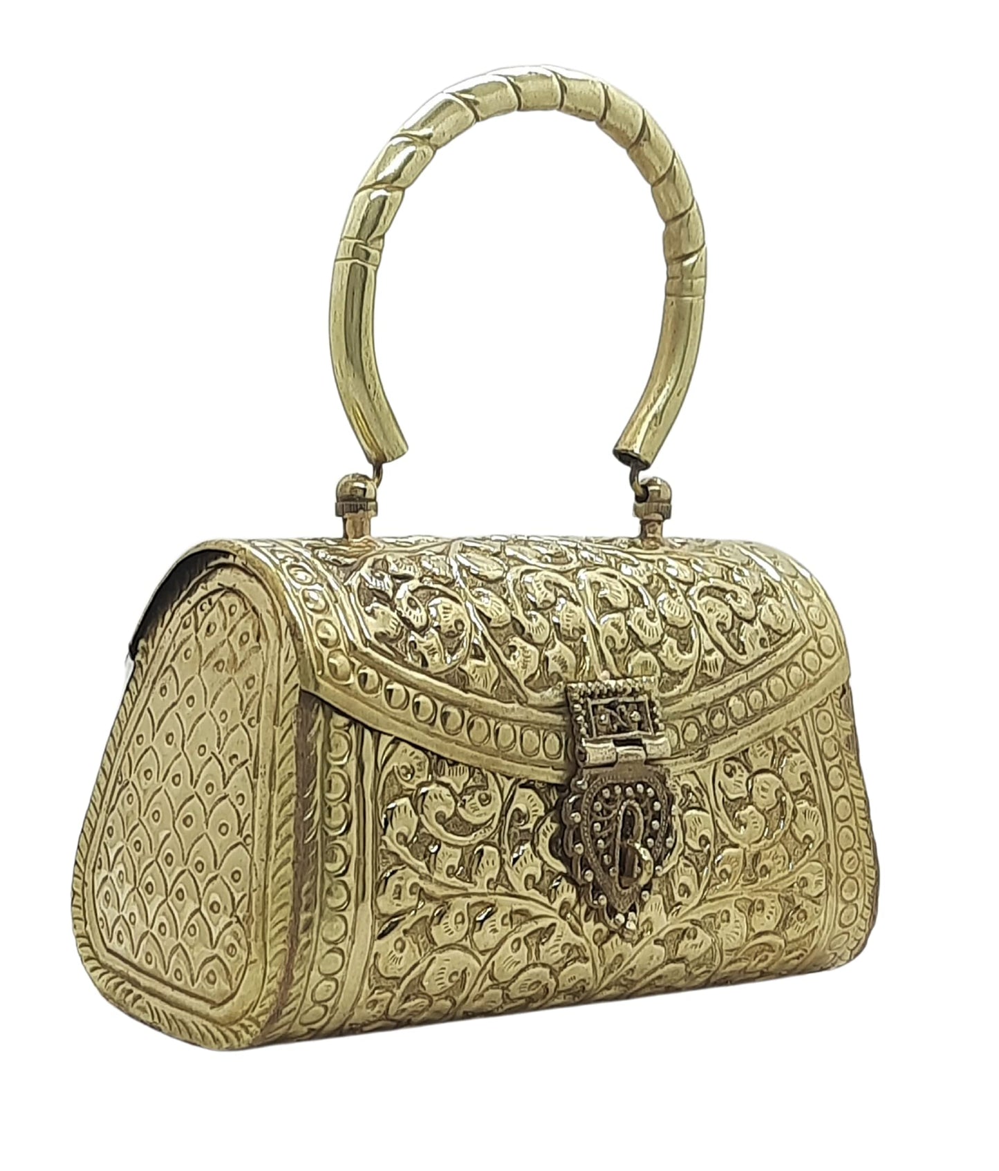 Trend Overseas Gold Metal Bridal Clutch – Brass Handle Evening Purse for Weddings & Parties