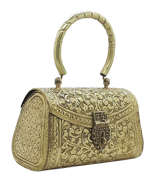 Trend Overseas Gold Metal Bridal Clutch – Brass Handle Evening Purse for Weddings & Parties