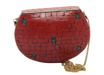 Trend Overseas Ethnic Antique Indian Handmade Mosaic Stone Chip Bag Bridal Clutch