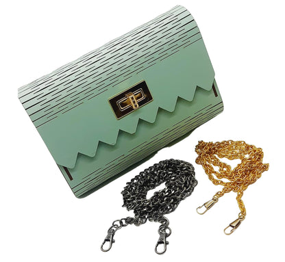 Trend Overseas Women's Clutch Handcrafted Wooden Light Weight Unique Purse Sling Bag (Sea Green)