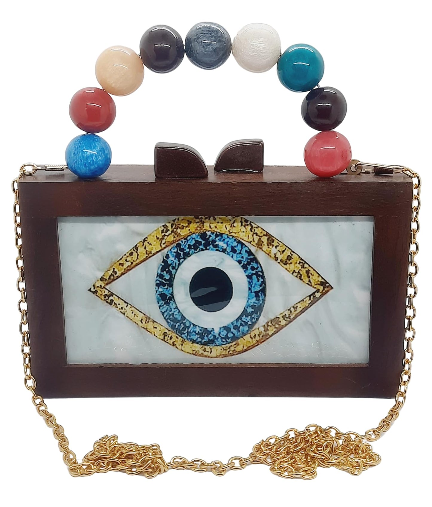 Trend Overseas Women's Wooden Printed Rectangle Ethnic Clutch Bag/Bridal Purse/Handle Clutch