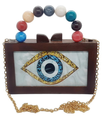 Trend Overseas Women's Wooden Printed Rectangle Ethnic Clutch Bag/Bridal Purse/Handle Clutch