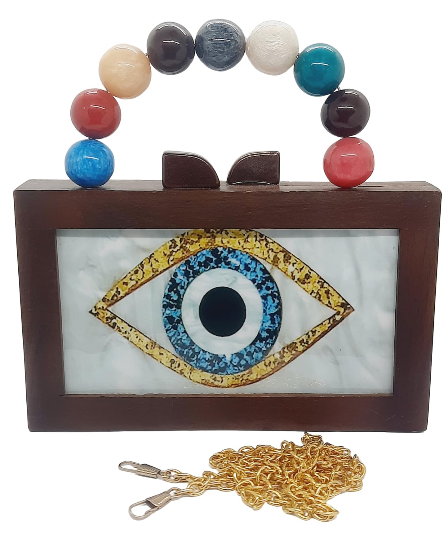 Trend Overseas Women's Wooden Printed Rectangle Ethnic Clutch Bag/Bridal Purse/Handle Clutch