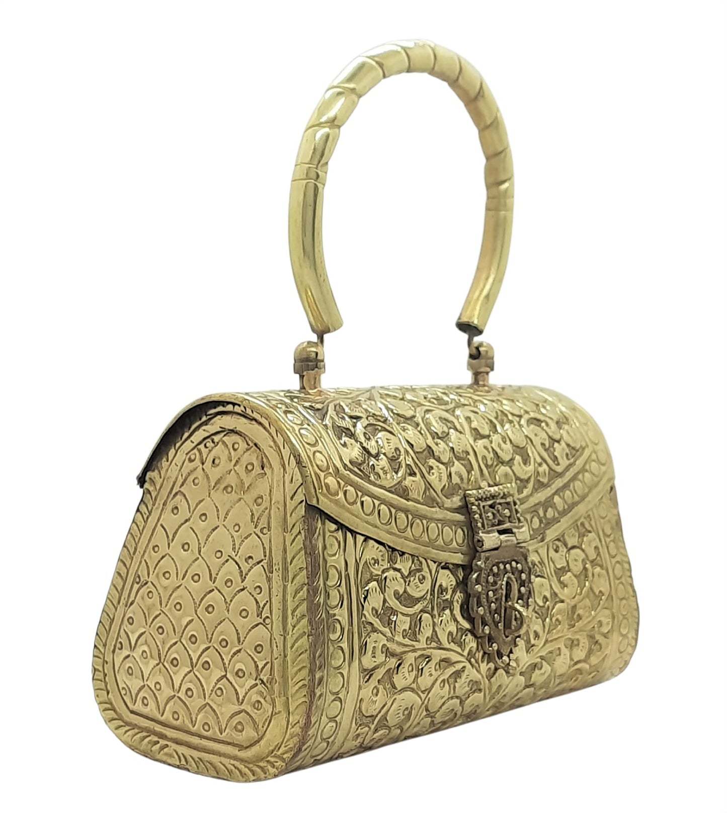 Trend Overseas Gold Metal Bridal Clutch – Brass Handle Evening Purse for Weddings & Parties