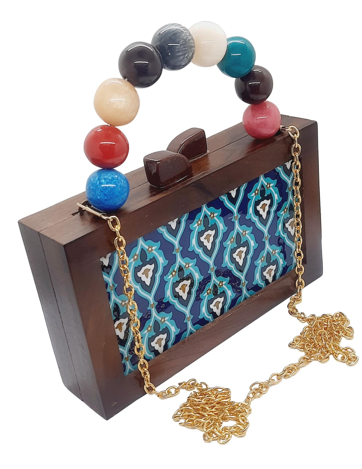 Trend Overseas Women's Wooden Printed Rectangle Ethnic Clutch Bag/Bridal Purse/Handle Clutch