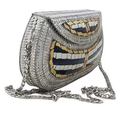 Trend Overseas Handmade Antique Stone Bag Ethnic Clutch - Metal Bag Perfect for Parties, Fits All Cellphone Models