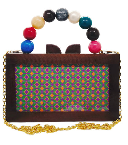 Trend Overseas Women's Wooden Printed Rectangle Ethnic Clutch Bag/Bridal Purse/Handle Clutch