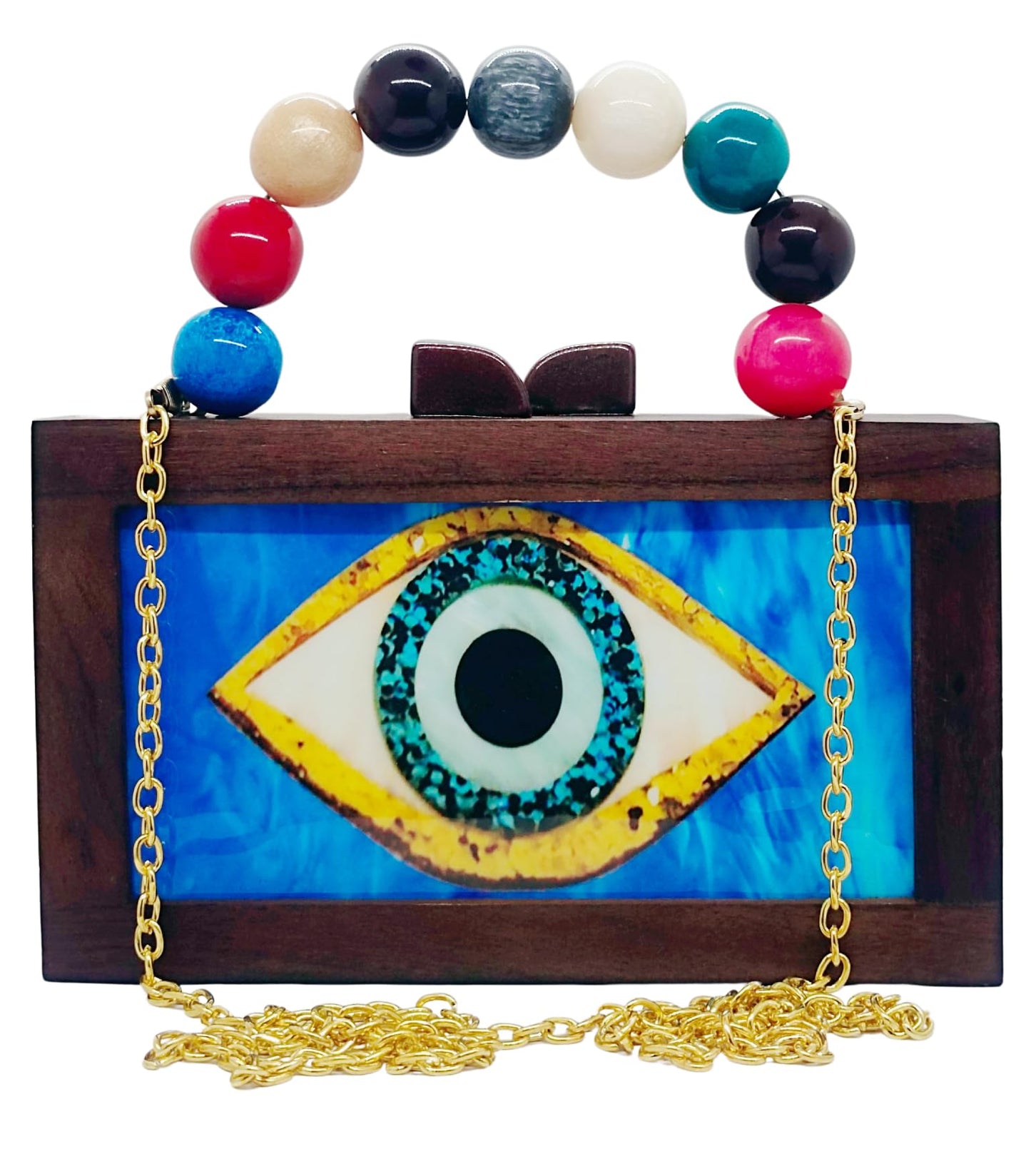 Trend Overseas Women's Wooden Printed Rectangle Ethnic Clutch Bag/Bridal Purse/Handle Clutch