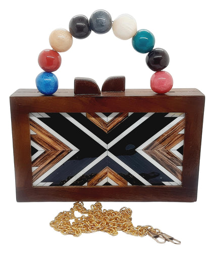 Trend Overseas Women's Wooden Printed Rectangle Ethnic Clutch Bag/Bridal Purse/Handle Clutch