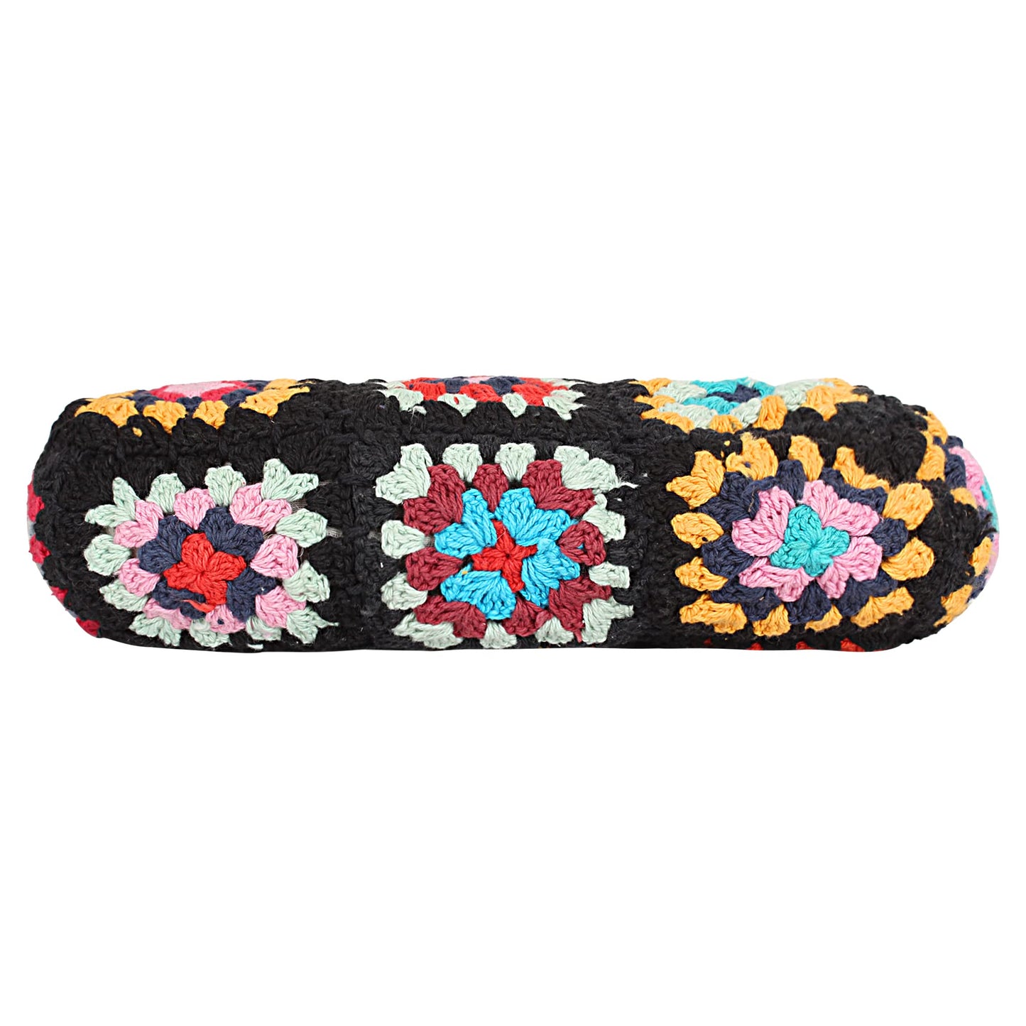 Trend Overseas Handwoven Crochet Multicolour Flower Straw Bag - Travel, Beach, Shopping Woven Shoulder Bag for Women