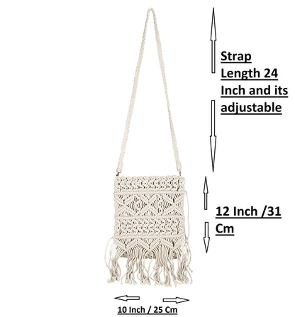 Trend Overseas Women/Girl Handwoven Crochet Macrame Cotton rope Ivory (Off-White) Sling/Clutch Handbag