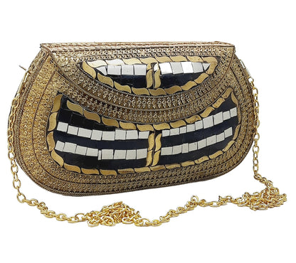 Trend Overseas Handmade Antique Stone Bag Ethnic Clutch - Metal Bag Perfect for Parties, Fits All Cellphone Models