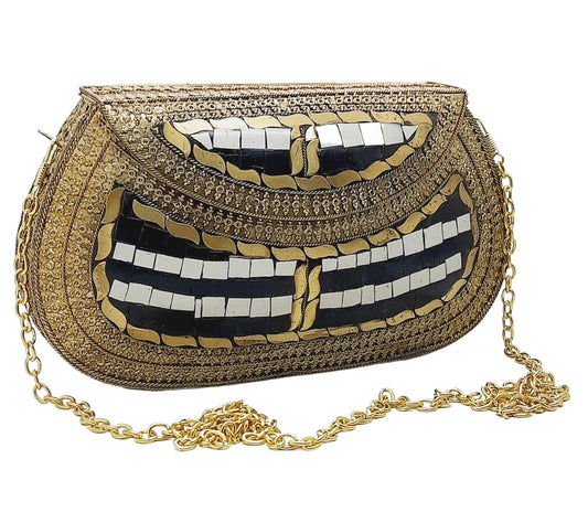 Trend Overseas Handmade Antique Stone Bag Ethnic Clutch - Metal Bag Perfect for Parties, Fits All Cellphone Models