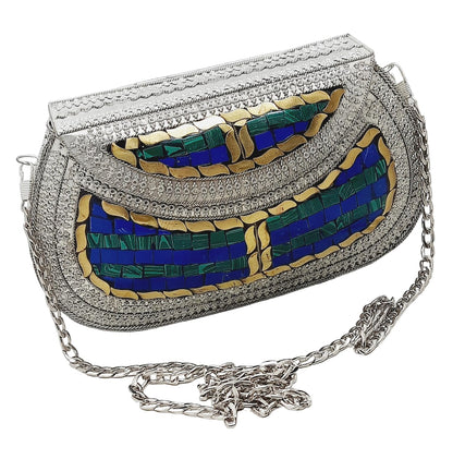 Trend Overseas Handmade Antique Stone Bag Ethnic Clutch - Metal Bag Perfect for Parties, Fits All Cellphone Models