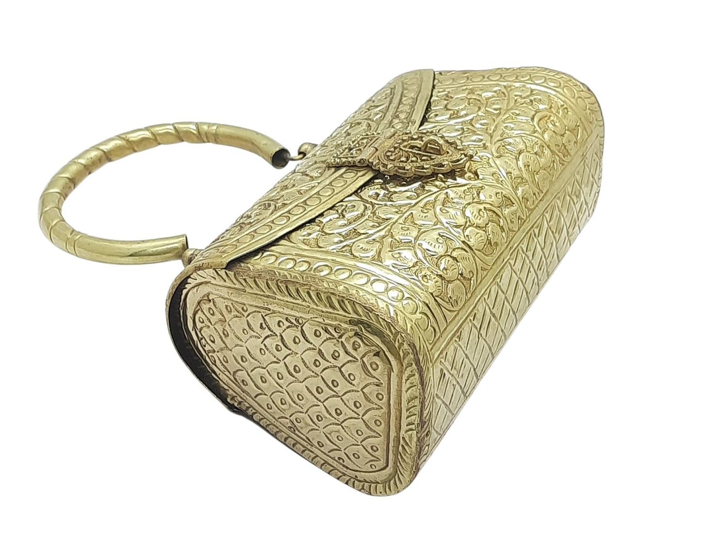 Trend Overseas Gold Metal Bridal Clutch – Brass Handle Evening Purse for Weddings & Parties