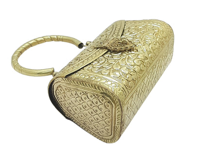Trend Overseas Gold Metal Bridal Clutch – Brass Handle Evening Purse for Weddings & Parties