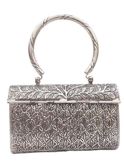 Trend Overseas Ethnic Women Silver Brass Metal Bridal bag Handle Clutch Sling Bag