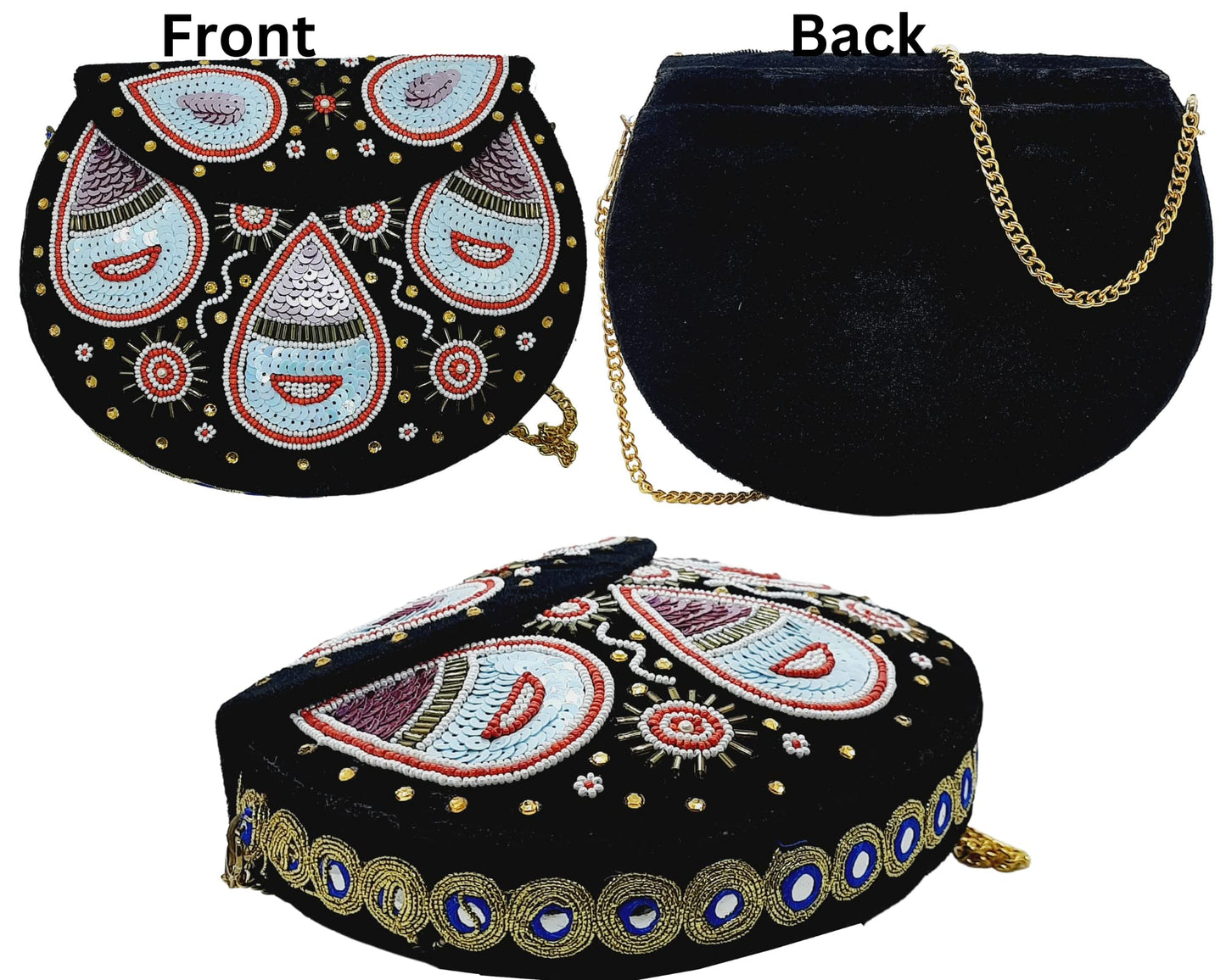 Trend Overseas Black Embroidery Beaded Ethnic purse Girls Bridal Bag cross body party bag