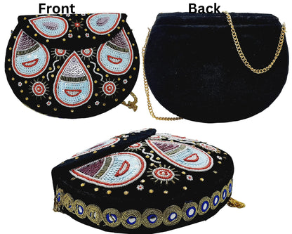 Trend Overseas Black Embroidery Beaded Ethnic purse Girls Bridal Bag cross body party bag