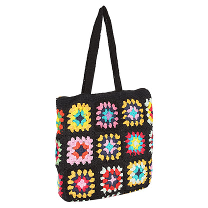 Trend Overseas Handwoven Crochet Multicolour Flower Straw Bag - Travel, Beach, Shopping Woven Shoulder Bag for Women