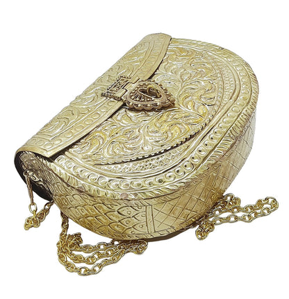 Trend Overseas Clutches for women Golden Brass Metal bag Bridal Clutch Party Purse