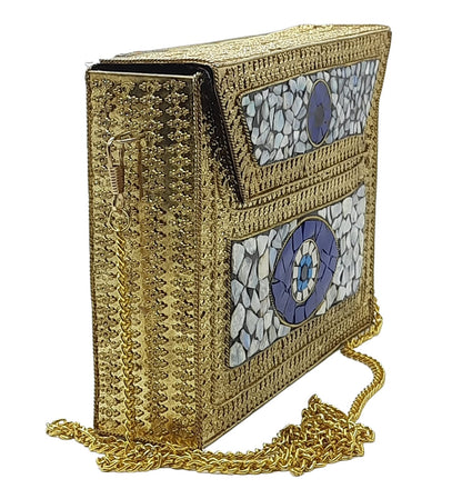 Trend Overseas Women's Golden shell nacre stone bag ethnic Metal clutch